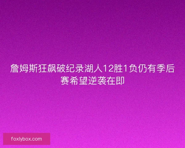 詹姆斯狂飙破纪录湖人12胜1负仍有季后赛希望逆袭在即